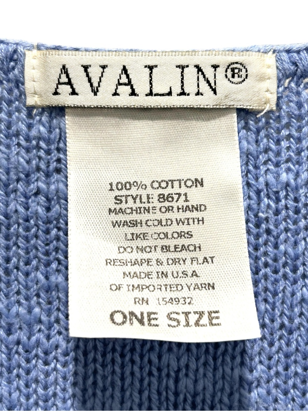 VTG Avalin Cornflower Blue Cotton Nubby Knit Relaxed Pullover Sweater - One SIze - Picture 3 of 6